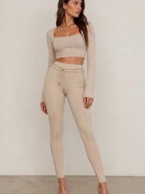 Manière De Voir High Waisted Sculpt Leggings XS Neutral Beige Minimalist